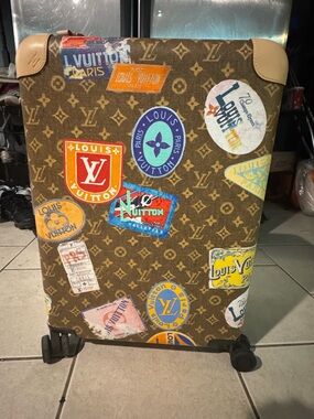 Louis Vuitton Brown Monogram Luggage with Pink & Teal Stamps